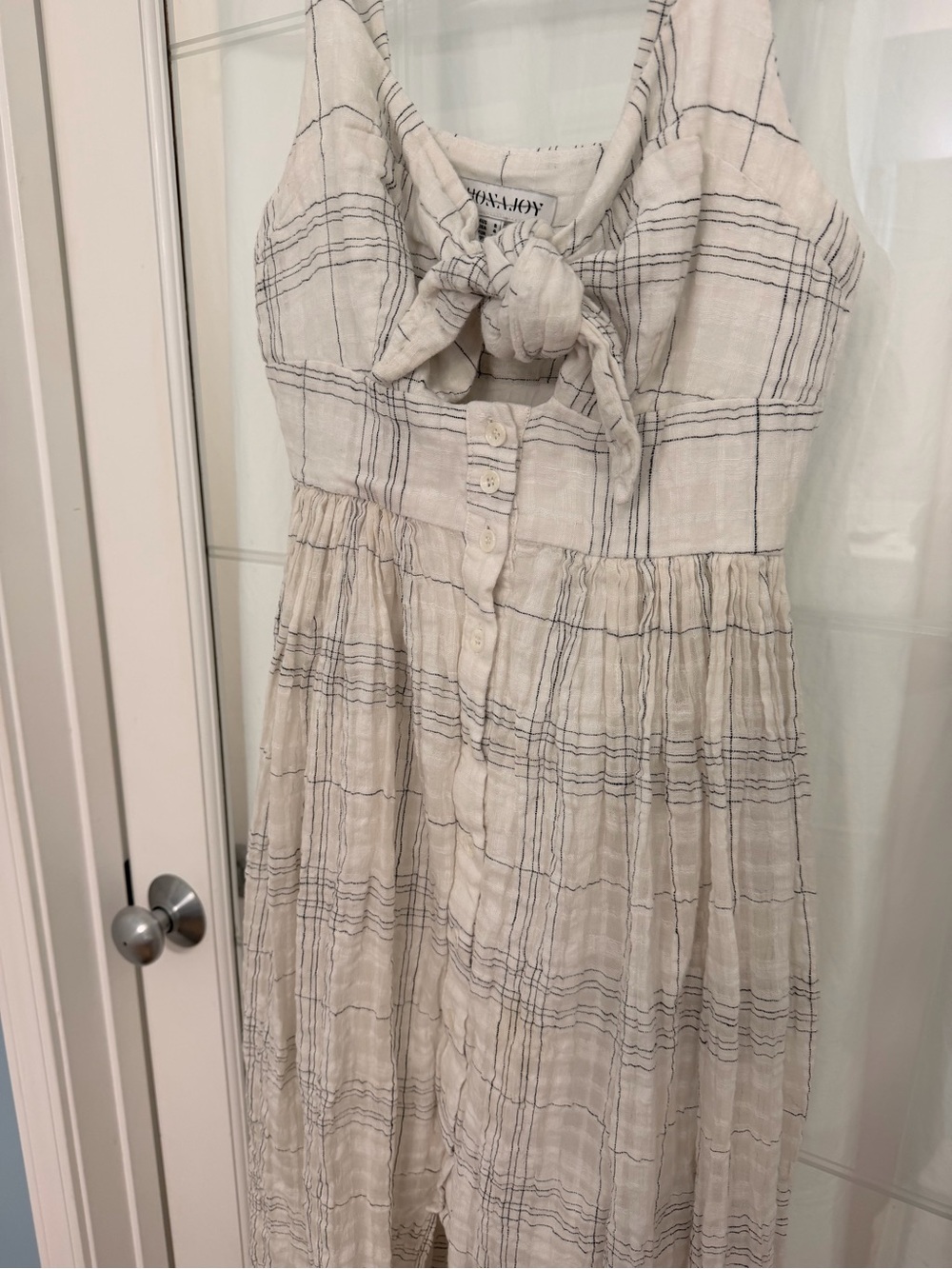 Shona Joy white plaid tie-front linen Bohemian maxi dress - Picture 2 of 12